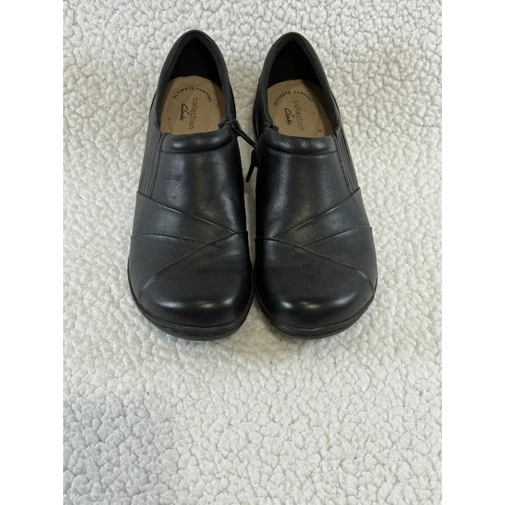 Clarks Collection Womens Black Leather Zip Loafers Shoes 261087894065 Size‎ 9